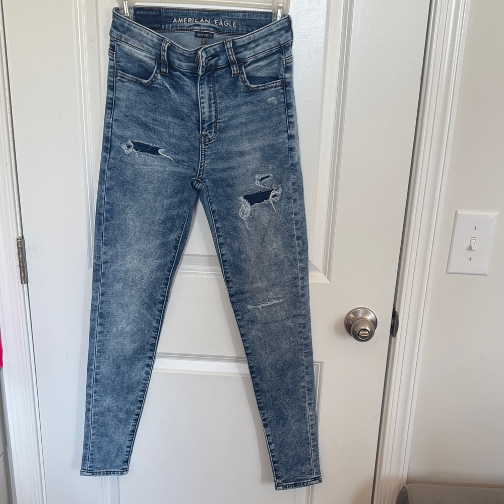 American Eagle Outfitters Distressed Skinny Jeans - Light Blue